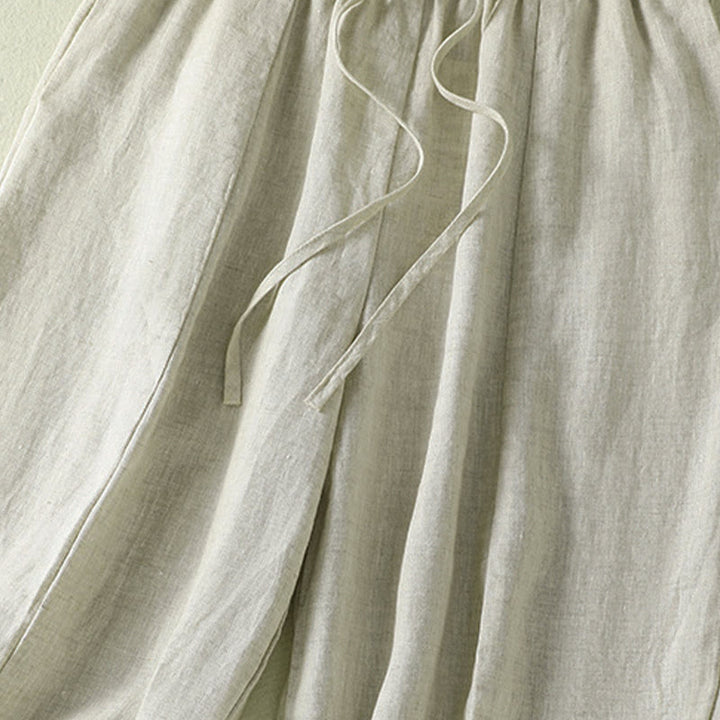 Buddha Stones Summer Casual Drawstring Solid Linen Ankle Pants Women's Wide Leg Pants With Pocket - image 12
