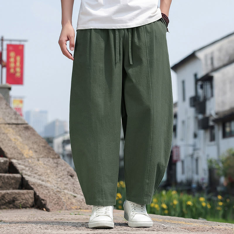 Buddha Stones Summer Casual Minimalist Drawstring Solid Cotton Long Pants Men's Harem Pants With Pocket - OliveDrab - US/UK/AU46, EU56 (5XL) - image 21