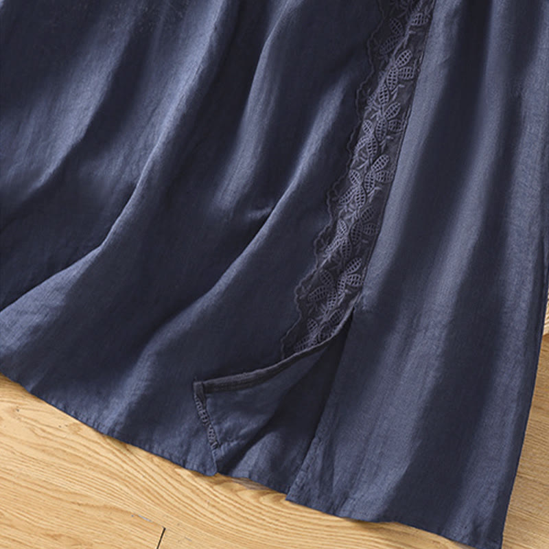 Buddha Stones Summer Casual Vintage Side Slit Solid Flowers Women's Skirts With Pocket - image 13