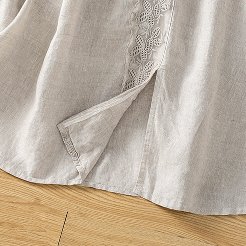 Buddha Stones Summer Casual Vintage Side Slit Solid Flowers Women's Skirts With Pocket - image 5