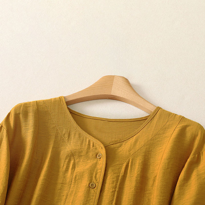 Buddha Stones Summer Casual Minimalist Button-Up Solid Women's Long Sleeve Shirts - image 2