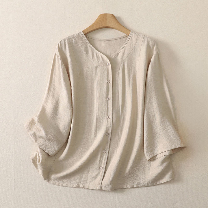 Buddha Stones Summer Casual Minimalist Button-Up Solid Women's Long Sleeve Shirts - AntiqueWhite - US12, UK/AU16, EU44 (3XL) - image 9