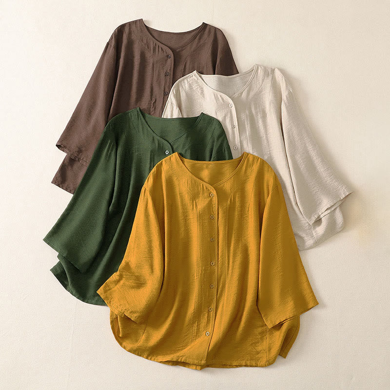 Buddha Stones Summer Casual Minimalist Button-Up Solid Women's Long Sleeve Shirts - image 21