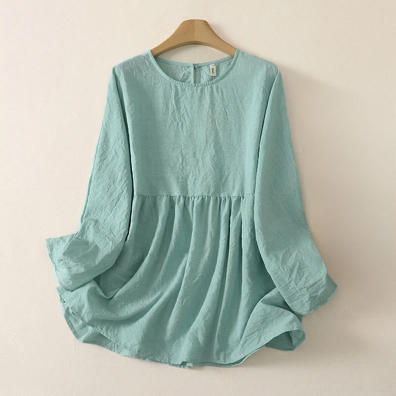 Buddha Stones Summer Casual Minimalist Solid Crew Neck Women's Long Sleeve Shirts - PaleTurquoise - US12, UK/AU16, EU44 (2XL) - image 4