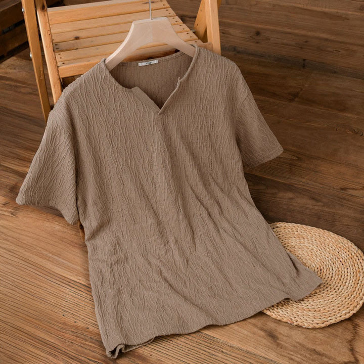 Buddha Stones Summer Casual Minimalist Solid V-Neck Men's Short Sleeve T-Shirts - BurlyWood - US/UK/AU42, EU52 (3XL) - image 5