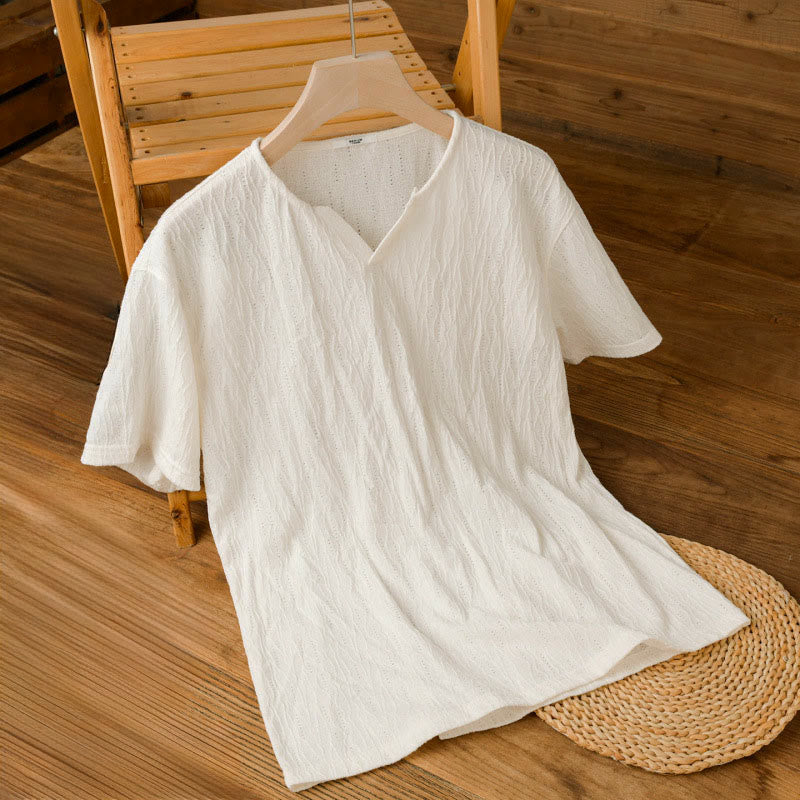 Buddha Stones Summer Casual Minimalist Solid V-Neck Men's Short Sleeve T-Shirts - image 12