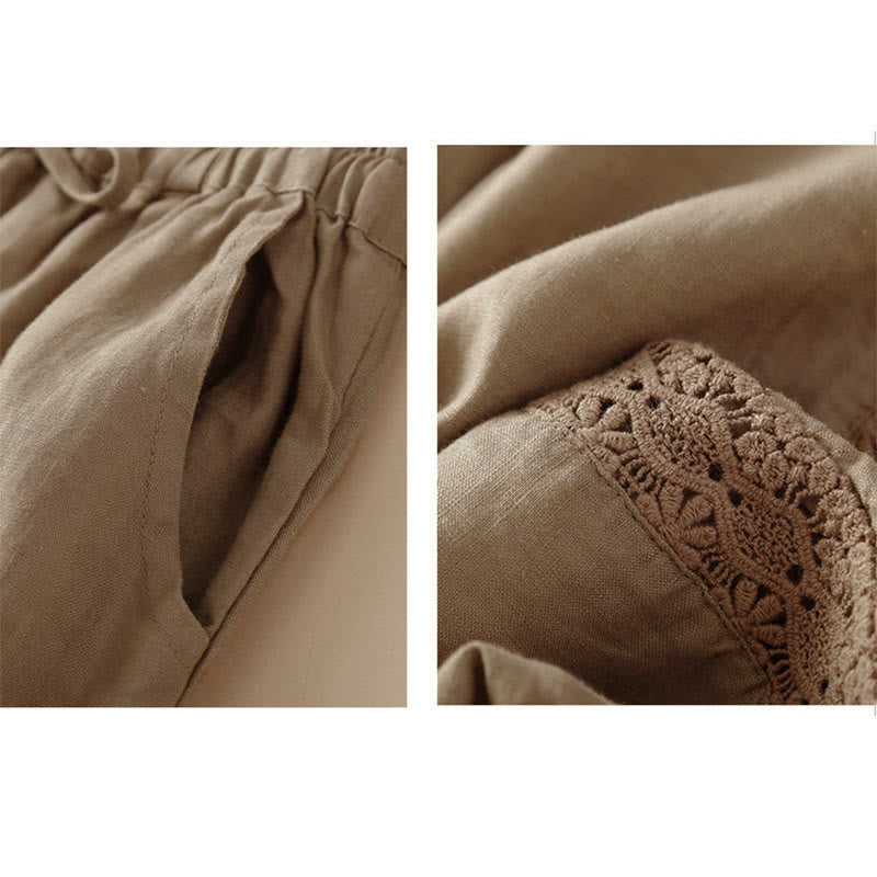 Buddha Stones Solid Color Flower Loose Drawstring Harem Pants With Pockets - image 27