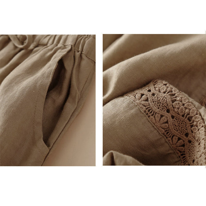 Buddha Stones Solid Color Flower Loose Drawstring Harem Pants With Pockets - image 27
