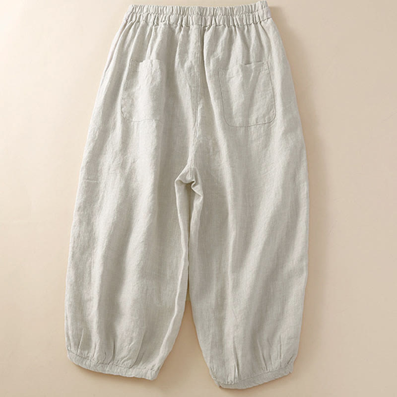 Buddha Stones Solid Color Flower Loose Drawstring Harem Pants With Pockets - image 1