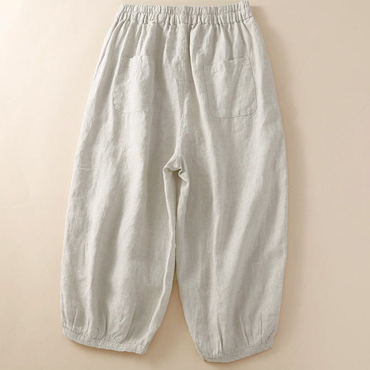 Buddha Stones Solid Color Flower Loose Drawstring Harem Pants With Pockets - image 1