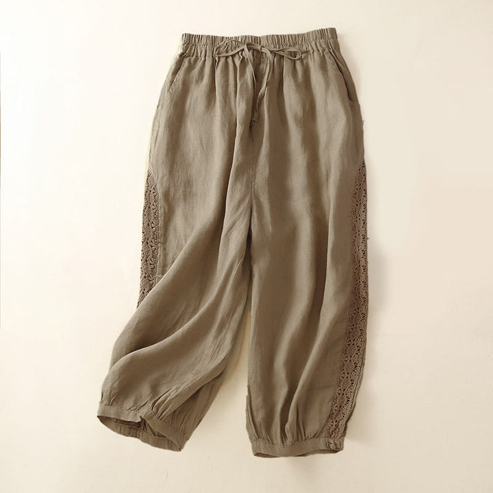 Buddha Stones Solid Color Flower Loose Drawstring Harem Pants With Pockets - Khaki - US8-10，UK/AU12-14，EU40-42 (2XL) - image 24