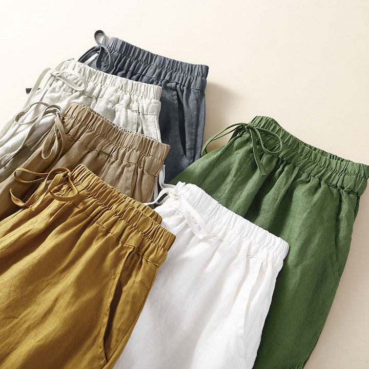 Buddha Stones Solid Color Flower Loose Drawstring Harem Pants With Pockets - image 33