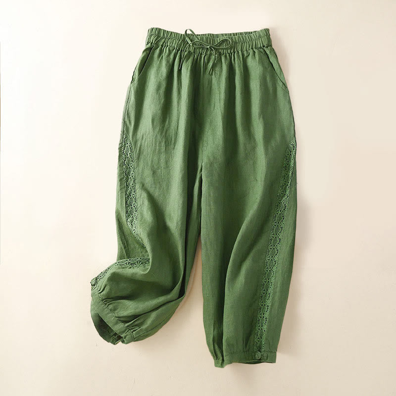 Buddha Stones Solid Color Flower Loose Drawstring Harem Pants With Pockets - Green - US8-10，UK/AU12-14，EU40-42 (2XL) - image 20