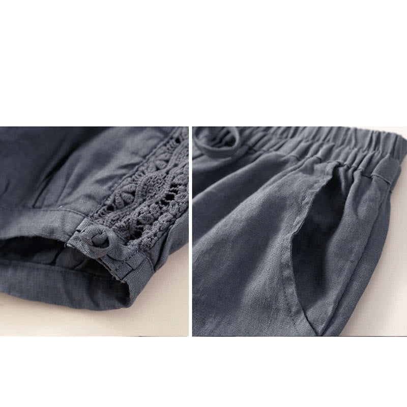 Buddha Stones Solid Color Flower Loose Drawstring Harem Pants With Pockets - image 19