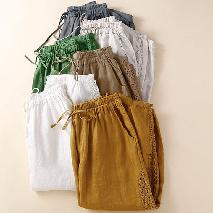Buddha Stones Solid Color Flower Loose Drawstring Harem Pants With Pockets - image 32