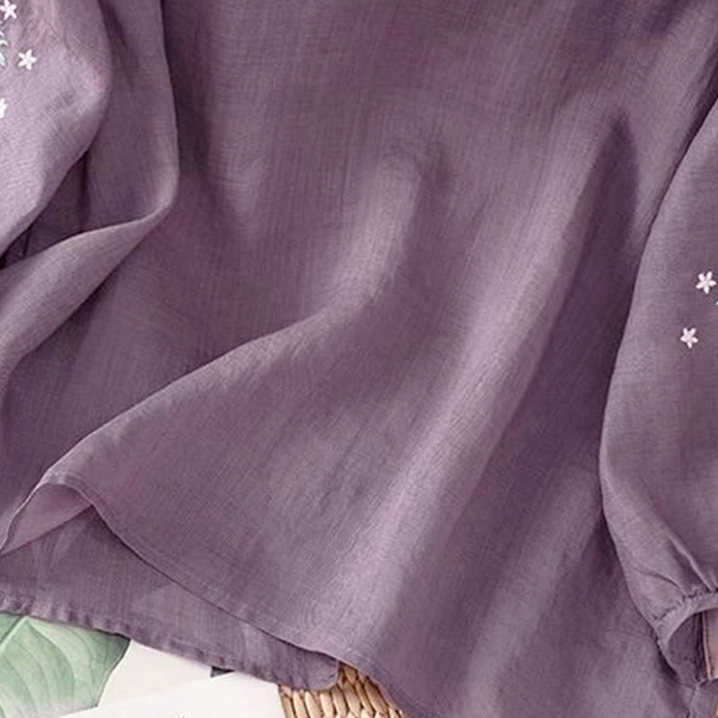 Buddha Stones Casual Flower Leaf Embroidery Women's Crew Neck Design Three Quarter Sleeve T-shirt - image 3
