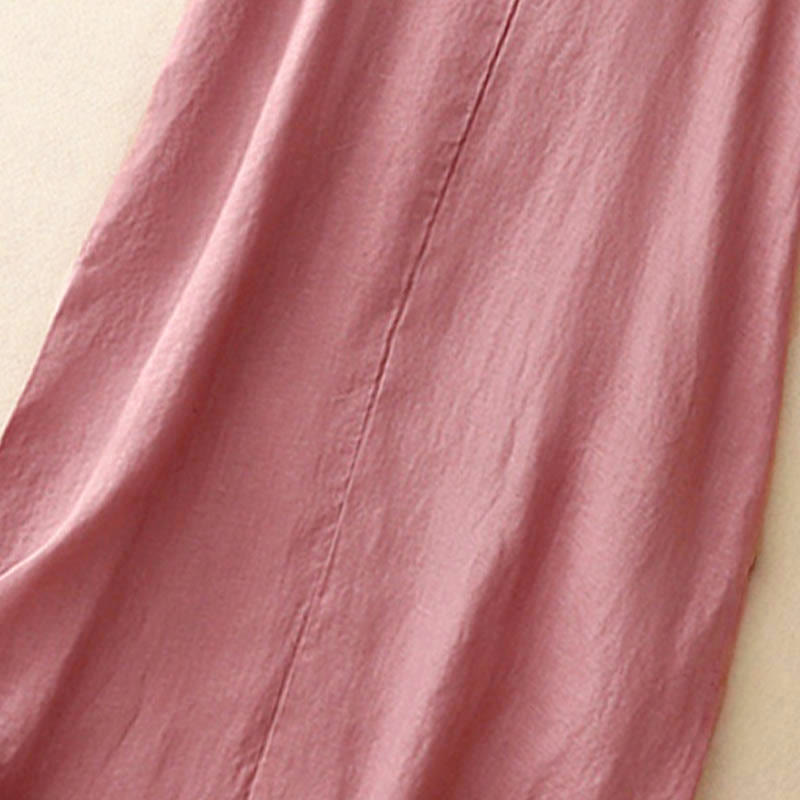 Buddha Stones Summer Daily Casual Pure Color Crew Neck Simple Design Sleeveless Midi Dress With Pockets - image 3