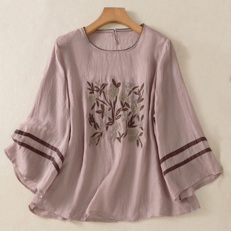 Buddha Stones Retro Embroidery Floral Three Quarter Sleeve Women's T-Shirt - Plum - US8-10，UK/AU12-14，EU40-42 (2XL) - image 23