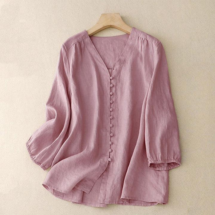 Buddha Stones V-Neck Design Women's Long Sleeve Shirt - Pink - US8-10，UK/AU12-14，EU40-42 (2XL) - image 0