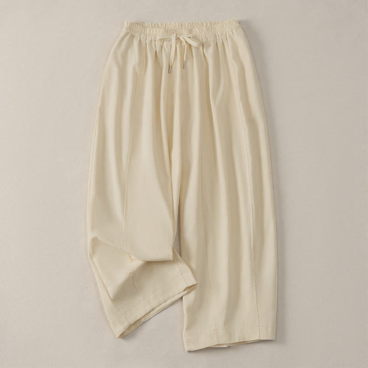 Buddha Stones Summer Casual Simple Drawstring Solid Cotton Linen Cropped Pants Women's Harem Pants With Pocket - Beige - US8-10, UK/AU12-14, EU40-42 (2XL) - image 0