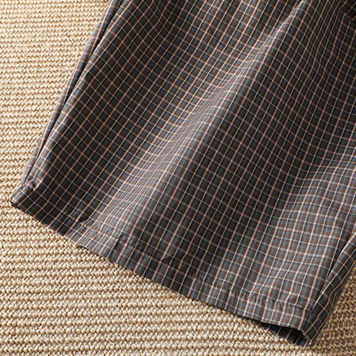 Buddha Stones Spring Summer Casual Brown Plaid Cropped Pants Women's Wide Leg Pants With Pockets - image 9