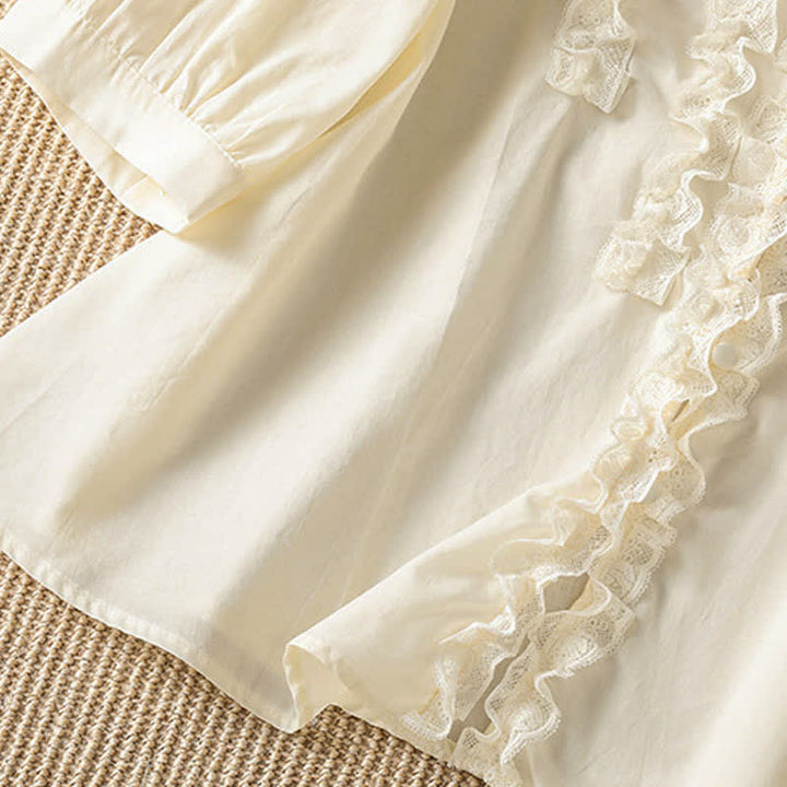Buddha Stones Summer Casual Elegant Solid V-Neck Layered Ruffle Women's Three-Quarter Sleeve Shirts - image 20