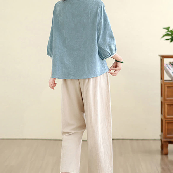 Buddha Stones Summer Vintage Tang Style Embroidery Floral Women's Three-Quarter Sleeve Shirts - image 20