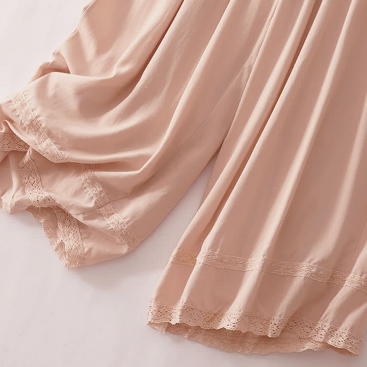 Buddha Stones Summer Casual Elegant Drawstring Solid Cropped Pants Women's Wide Leg Pants With Pockets - image 12