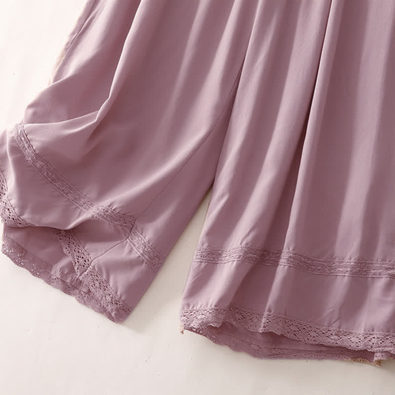 Buddha Stones Summer Casual Elegant Drawstring Solid Cropped Pants Women's Wide Leg Pants With Pockets - image 21