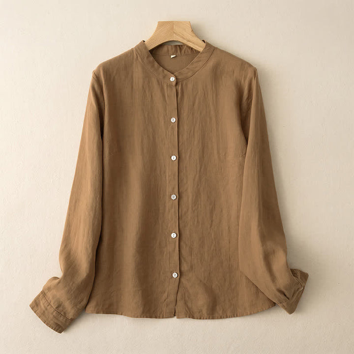 Buddha Stones Fall Casual Tang Style Mandarin Collar Solid Women's Long Sleeve Shirts - Peru - US12, UK/AU16, EU44 (3XL) - image 8