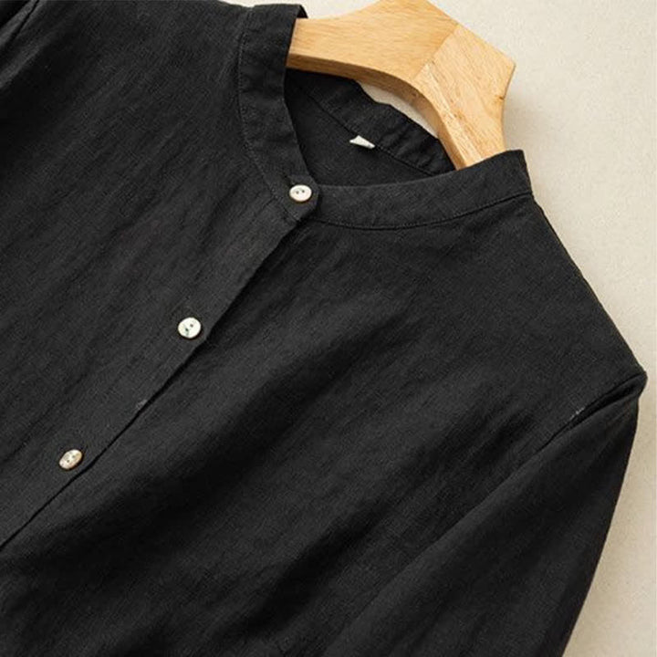 Buddha Stones Fall Casual Tang Style Mandarin Collar Solid Women's Long Sleeve Shirts - image 15