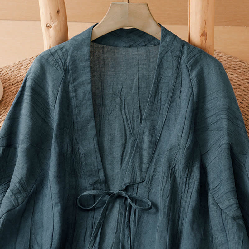 Buddha Stones Summer Casual Boho Wrinkle Design Drawstring Solid Women's Kimono - image 12
