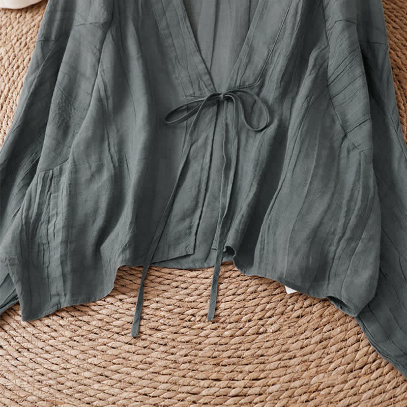 Buddha Stones Summer Casual Boho Wrinkle Design Drawstring Solid Women's Kimono - image 35