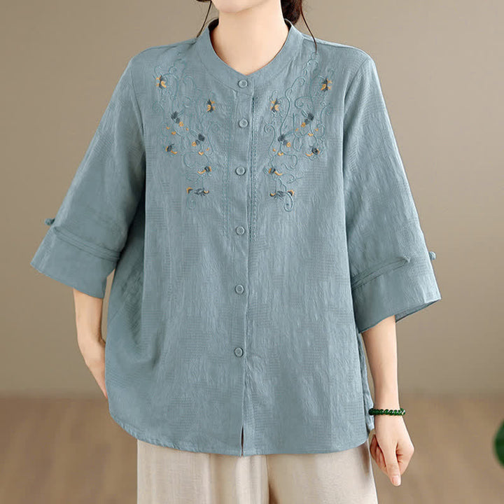 Buddha Stones Spring Summer Vintage Tang Style Embroidery Mandarin Collar Floral Women's Long Sleeve Shirts - image 17