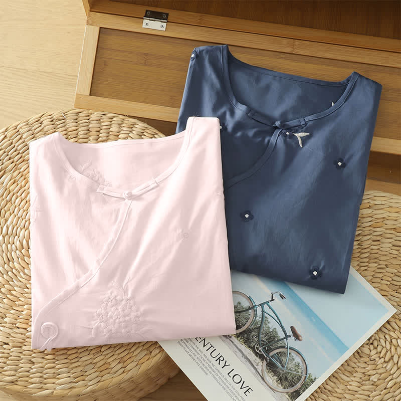 Buddha Stones Summer Casual Embroidery Floral Crew Neck Women's Three-Quarter Sleeve Dress With Pockets - image 18