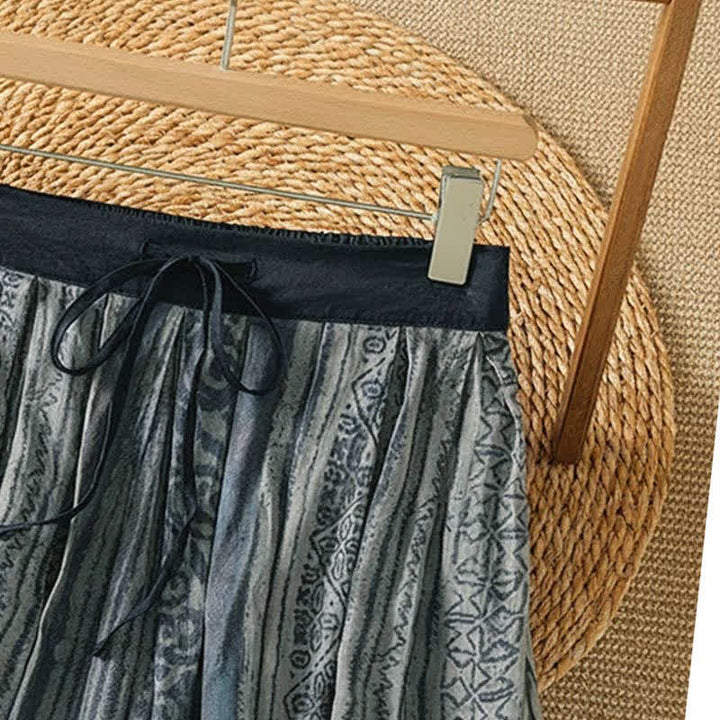 Buddha Stones Spring Summer Casual Bohemian Drawstring Geometric Women's Skirts With Pockets - image 7