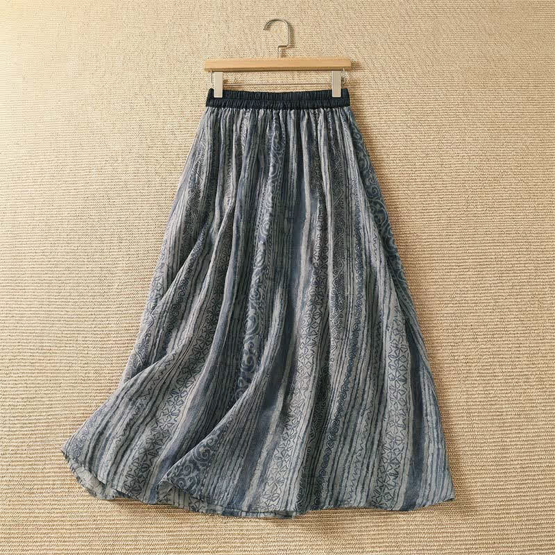 Buddha Stones Spring Summer Casual Bohemian Drawstring Geometric Women's Skirts With Pockets - image 1