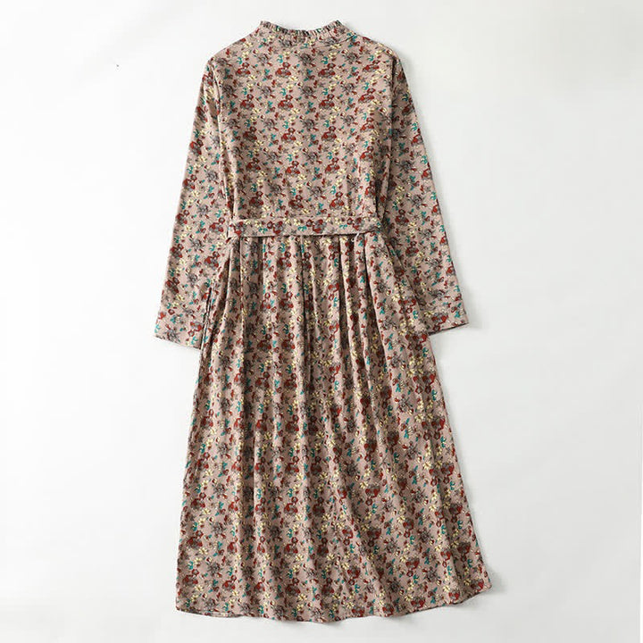 Buddha Stones Spring Summer Vintage Elegant Button-Up Floral Women's Long Sleeve DressWith Pockets - image 1