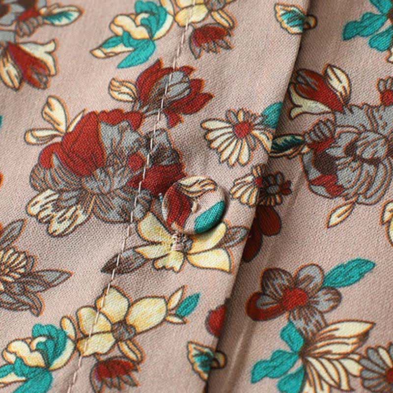 Buddha Stones Spring Summer Vintage Elegant Button-Up Floral Women's Long Sleeve DressWith Pockets - image 4