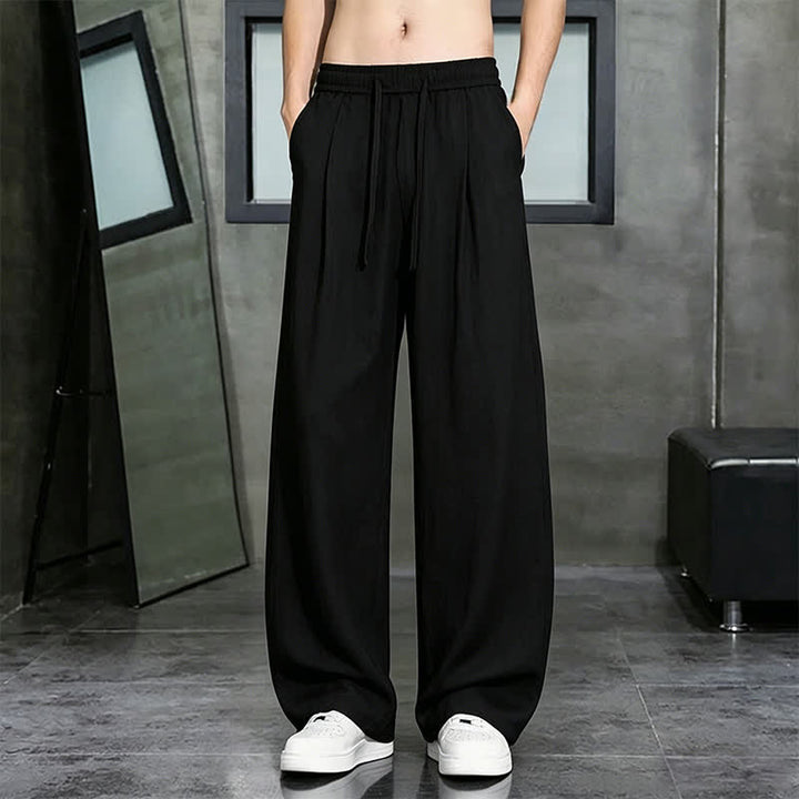 Buddha Stones Spring Summer Casual Drawstring Solid Long Pants Men's Straight Leg Pants With Pocket - Black - US/UK/AU46, EU56 (5XL) - image 8