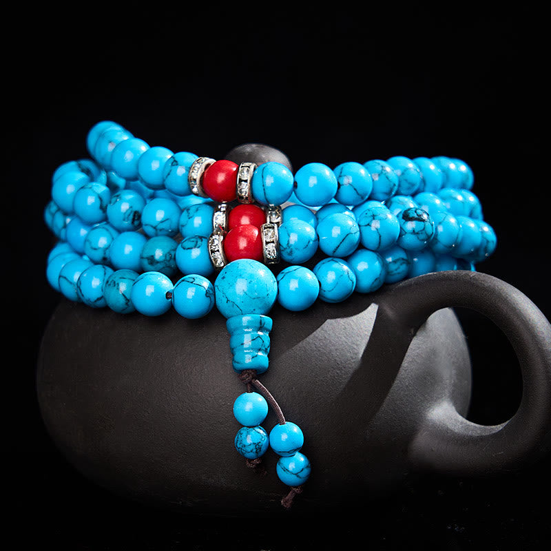 Buddha Stones Turquoise Tibetan Round 108 Bead Protection Mala - 8mm - image 0