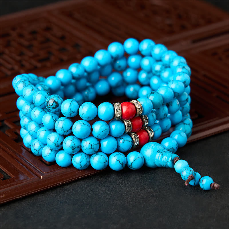 Buddha Stones Turquoise Tibetan Round 108 Bead Protection Mala - image 2