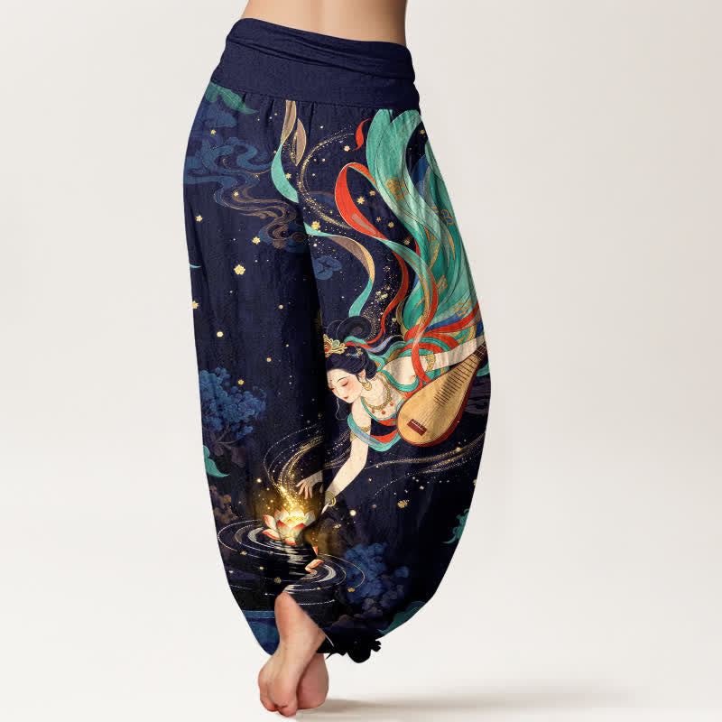 Buddha Stones Cotton Celestial Musician Lotus Pattern Women's Elastic Waist Harem Pants - image 7