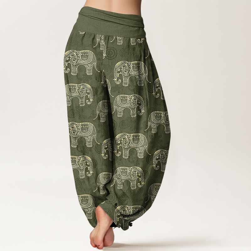 Buddha Stones Cotton White Elephant Pattern Women's Elastic Waist Harem Pants - image 7