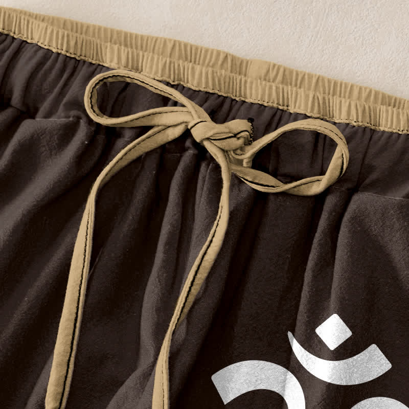 Buddha Stones Pure Cotton Zen Lotus Om Pattern Women's Elastic Waist Pants With Pockets - image 1