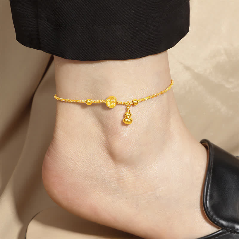 Buddha Stones Titanium Steel Fu Character Luck Gourd Happiness Anklet - Fu Character(Luck ♥ Blessing) - image 0