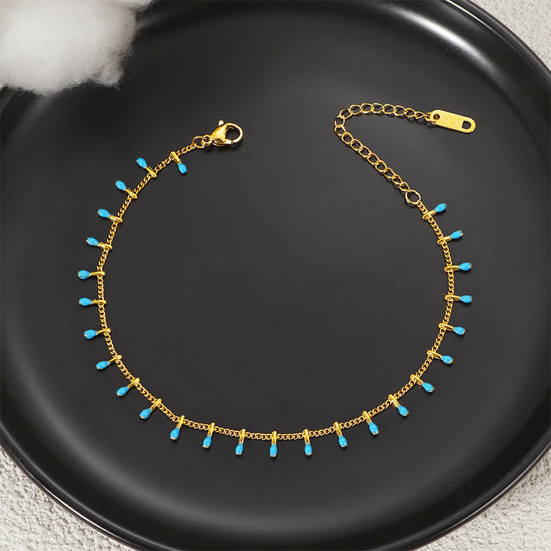 Buddha Stones Titanium Steel Blue Colorful Teardrop Balance Anklet - image 1