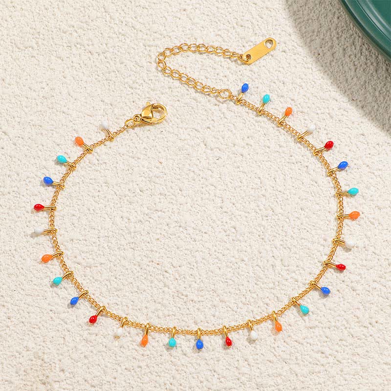 Buddha Stones Titanium Steel Blue Colorful Teardrop Balance Anklet - Multicolor - image 8
