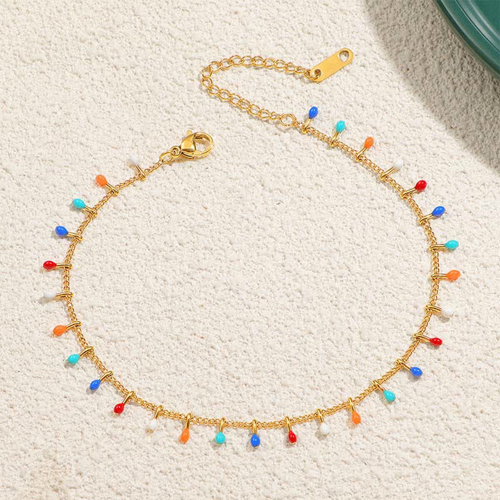 Buddha Stones Titanium Steel Blue Colorful Teardrop Balance Anklet - Multicolor - image 8