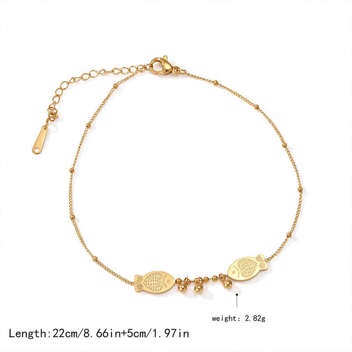 Buddha Stones Titanium Steel Double Koi Fish Calm Anklet - image 3